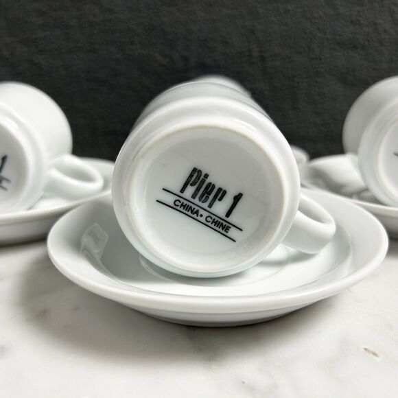 Pier 1 Demitasse Espresso Cups and Saucers - Set of 4 White Porcelain - Picture 5 of 7